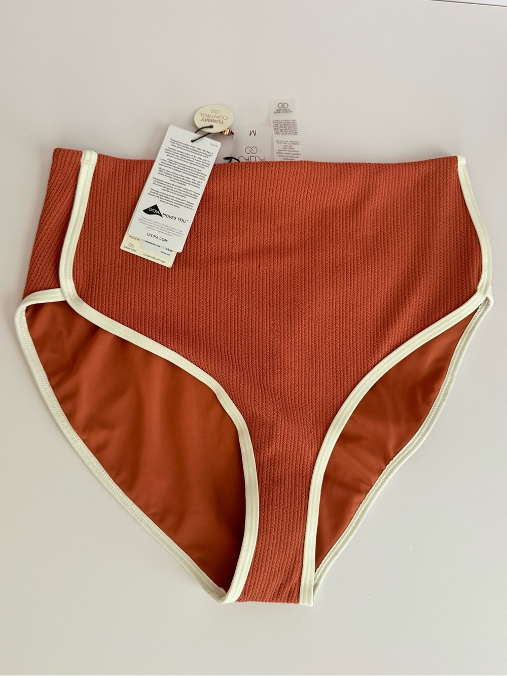 Calia Rust Ribbed High-Waisted Bikini Bottom NWT